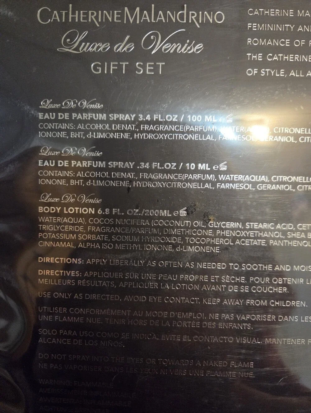 New Catherine Malandrino Eau De Parfume 3 piece Gift Set